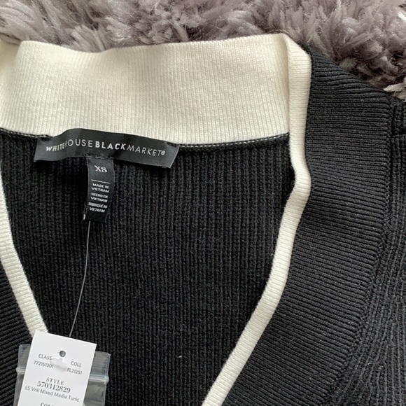 NWT White House Black Market Black Mixed Media V Neck Tunic Sweater NEW Sz XS - Picture 8 of 10
